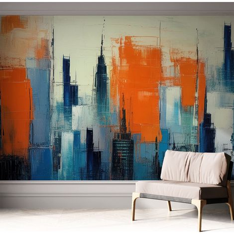 Papier peint adhésif décoratif pour salon chambre et cuisine Facile à poser avec colle Ville abstraite 312x219 cm (1/5)