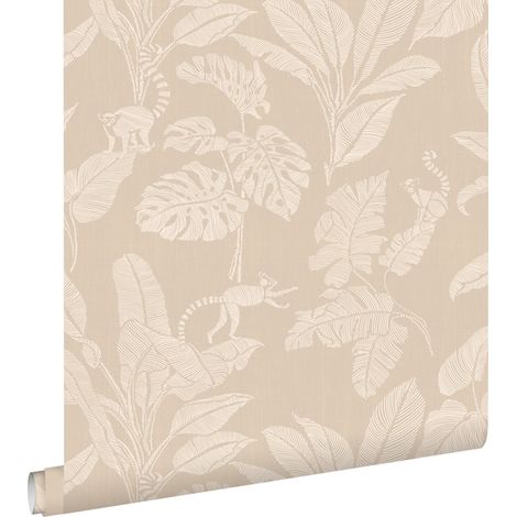 papier peint singes et feuilles de la jungle beige - ESTAhome (1/5)