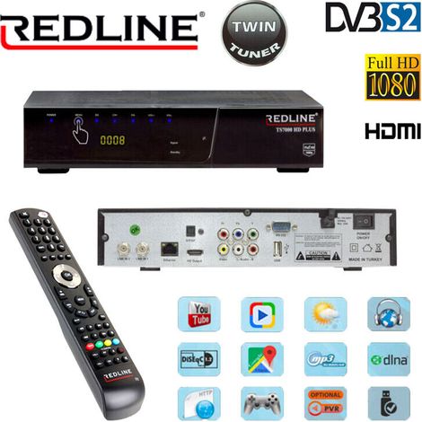 RÉCEPTEUR SATELLITE TS7000 DOUBLE TUNER ENREGISTREUR TWIN REDLINE FREE-TO-AIR (FTA) WIFI (HORS TNTSAT)