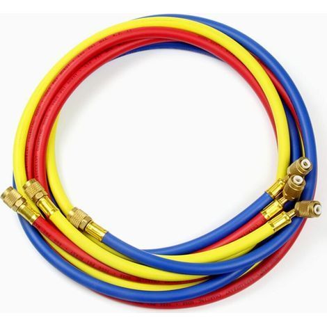 Tuyau de charge de réfrigérant pour climatisation 60 "pour R134a R12 R22 R502,(600-3000) Psi Tube de tuyau de remplissage de fluorure AC 1/4" SAE Flare Thread(Tricolore) (1/4)