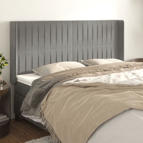 Kopfteil mit Ohren Hellgrau 183x16x118/128 cm Samt (1/5)