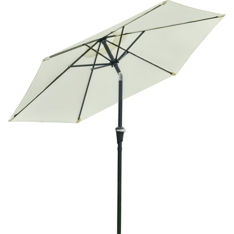 Ombrellone da Giardino Inclinabile 2.3x2.2m con Manovella, Palo in Metallo e 6 Stecche, Crema