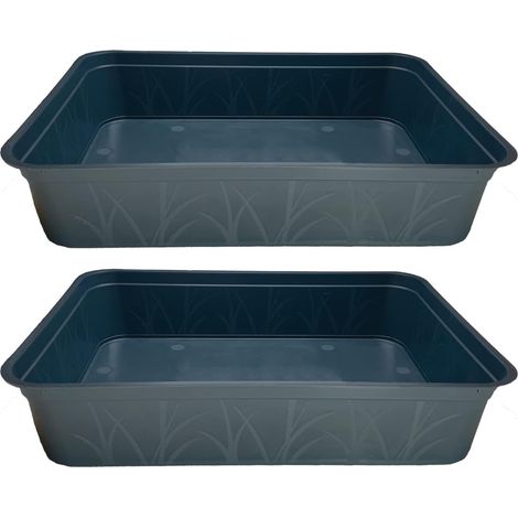 Lot de 2 - Bac à plantes - Rangement jardin - Sans trous de fond - Pour semis et transport - Anthracite - 38x28x8cm