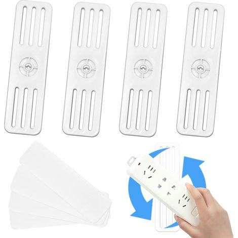 Support multiprise auto-adhésif - Fixation murale sans perçage - Bloc coulissant facile à installer (Pack de 4) (1/5)