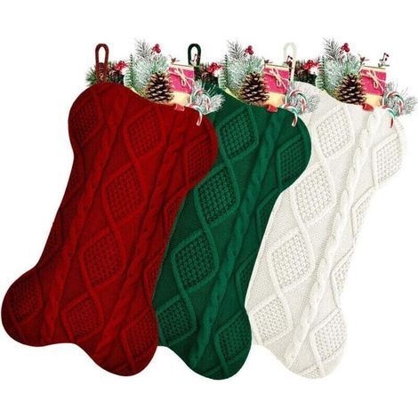 Chaussettes de Noël pour chiens – Lot de 3, en maille vintage, 45 cm, coloris bordeaux, ivoire et vert (1/3)