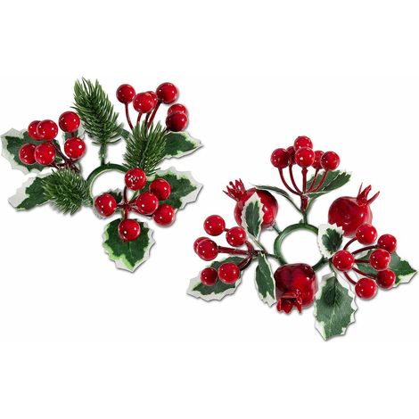 Petites couronnes de Noël baies rouges et houx artificiel pour emballages ou ronds de serviette, lot de 20, diam. 10 cm
