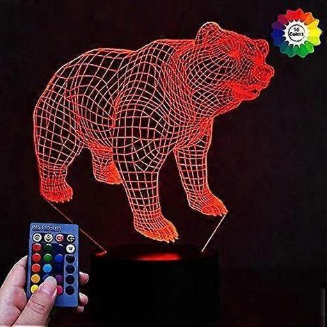 Kreatives 3D-Nachtlicht in Eisbärform, USB-betrieben, mit Touch-Schalter und Fernbedienung, LED-Dekoration, optische Illusion, 3D-Lampe mit 7/16 wechselnden Farben für Kinder (1/5)