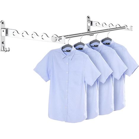 (Argent, 2 pièces + Tige) Étendoir Mural, Porte Cintre Mural, Rotation 90° Porte vêtements Pliable Mural pour Salle Bain, Chambre, Buanderie (1/5)