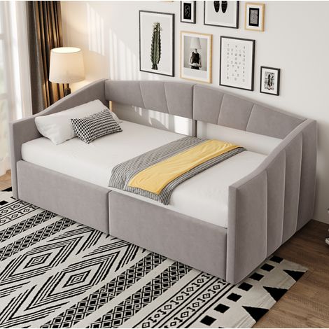 Lit coffre 90x200 avec rangement, velours gris HAVRYA (1/5)