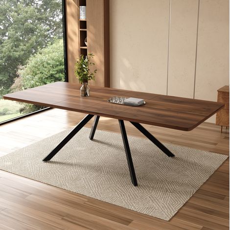 Table à manger extensible 160/200/240 x 90 cm pour 6 à 10 personnes, MDF noyer, structure stable (1/5)