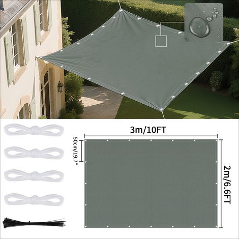 Voile d'ombrage imperméable (gris foncé, 2 x 3 m) avec œillets, idéale pour les jardins et terrasses extérieures. (1/5)