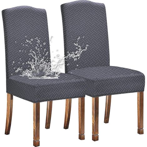 Stuhlhussen Jacquard 2 Stück Grau wasserdicht Stretch für Esszimmer (1/5)