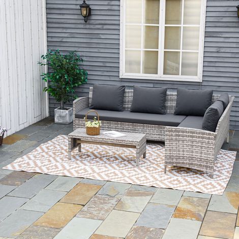 Wendbarer Outdoor-Teppich – Geometrisches Muster – Wasserfest – 182 x 274 cm – Braun und Weiß