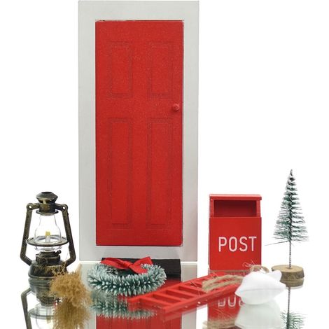 Gasper – Set de lutins de Noël, 9 pièces – Rouge et blanc, bois et plastique (1/3)