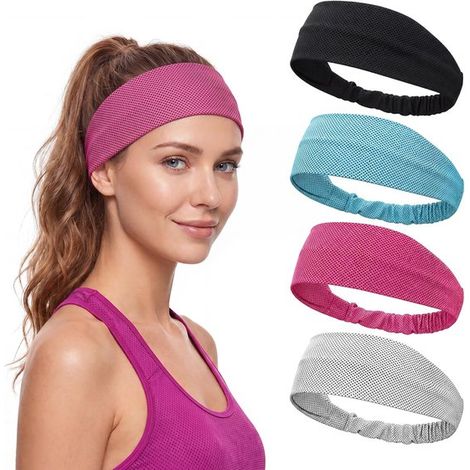 Bandeau rafraîchissant - Bandeau de sport - Lot de 4 - Bande rafraîchissante - Élastiques pour cheveux - Bandeau anti-transpiration - Convient pour la course à pied, le fitness, le yoga et autres spor (1/5)