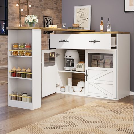 Table extensible avec rangement 138-204 x 39 x 104 cm, pivotante à 360°, MDF, blanche DESVIAE (1/5)