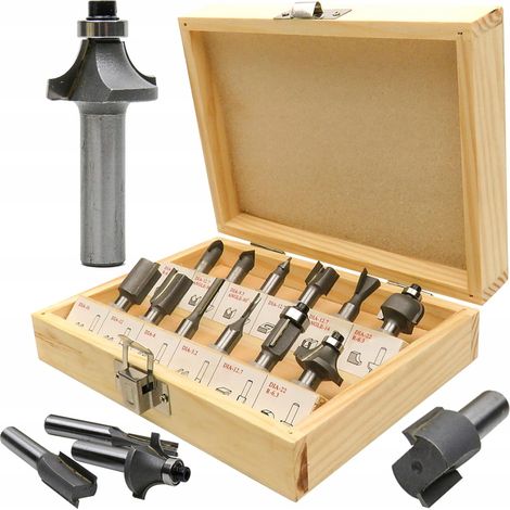 Set di frese per legno con cuscinetto, 12 pezzi, gambo da 8 mm, Falon-Tech