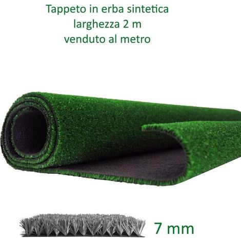 Prato sintetico 7 mm erba finta artificiale calpestabile tappeto verde atossica larghezza 2 metri