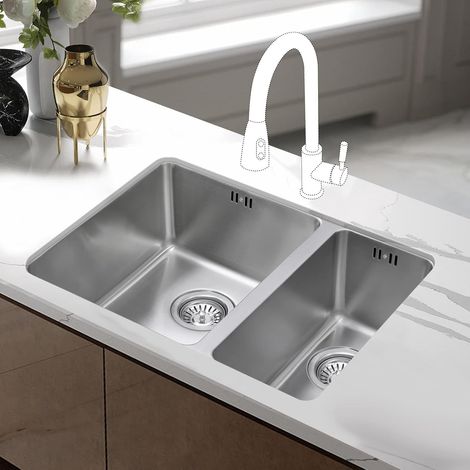 JASSFERRY 590 X 440 mm Undermount Stainless Steel Kitchen Sink 1.5 Bowls