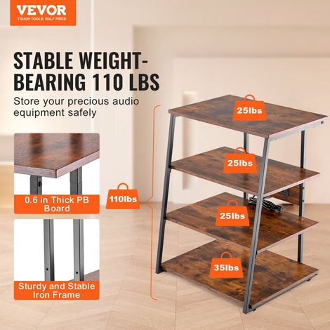 Meuble Audio Visuel 4 Niveaux, Étagère Multimédia en Bois, Support TV d’Angle avec Multiprises et LED, Réglable en Hauteur, pour Le… (1/5)