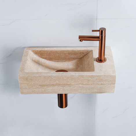 FugaFlow Eccelente Pietra Ensemble de fontaine - 40x22x10cm - trou de robinet à droite - robinet de fontaine en cuivre brossé PVD - bouchon de vidange (1/5)