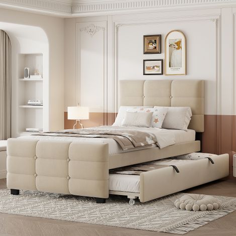 Polsterbett  mit Ausziehbett, flaches Einzelbett in hautfreundlichem Samtstoff Kinderbett Jugendbett Gästebett