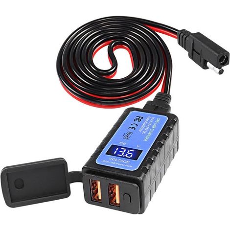 Caricabatterie USB impermeabile per moto con doppia porta QC3.0, voltmetro e interruttore di accensione/spegnimento. (1/5)
