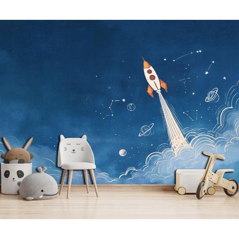 Fototapete Weltraum Rakete, für Kinderzimmer, 150 x 105 cm – Komplettset inkl. Kleister & Anleitung (1/5)