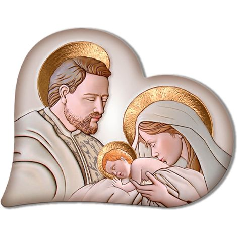 Lupia - Quadro Capezzale, Collezione HEART THE KISS CERAMIC Sacra Famiglia, Stampa Made in Italy, Cordicella a Scomparsa, Dimensioni 40x45 cm forma di Cuore, per camera da letto, soggiorno, Legno mdf (1/4)