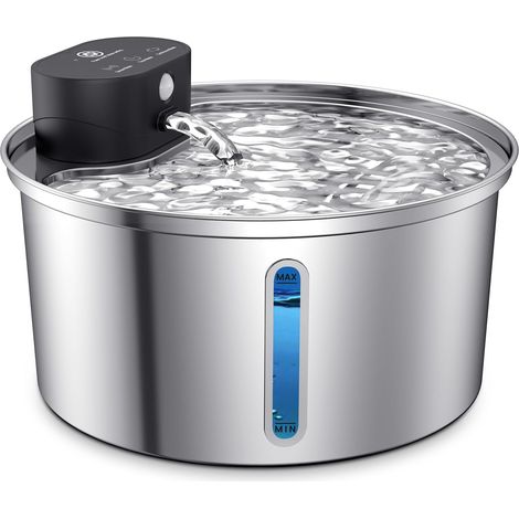 Fontaine à eau pour chat - Acier inoxydable - 3,2 L - Sans fil - Capteur - 3 modes - Ultra silencieuse - Fenêtre transparente - 2 filtres (1/5)