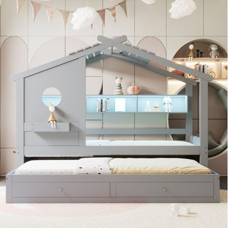 letto letto camera con estraibile 90x200 grigio OKMYHOME (1/4)