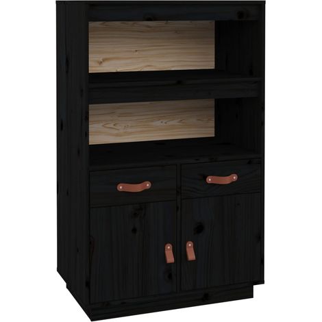 Credenza cassettiera cassettiera mobile contenitore organizer cucina soggiorno soggiorno alto 67 x 40 x 108,5 cm legno massello di pino nero 020034955