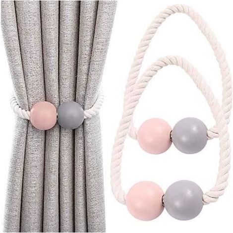 Porte-rideau magnétique - Maison - Pince à rideau en bois - Rose et Gris - Elégance - Chic (1/4)