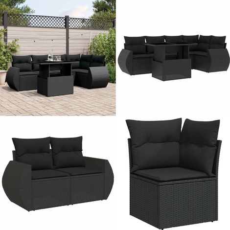 6-tlg. Garten-Sofagarnitur mit Kissen Schwarz Poly Rattan - Gartenmöbel Set - PE-Rattan Möbel - Outdoor Lounge - Gartenlounge - Terrassenmöbel - Home & Living (1/5)