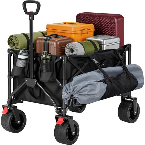WOLTU Carrito plegable, 150 L, carrito de camping, carrito de playa, ruedas desmontables, versátil, negro / 100 kg
