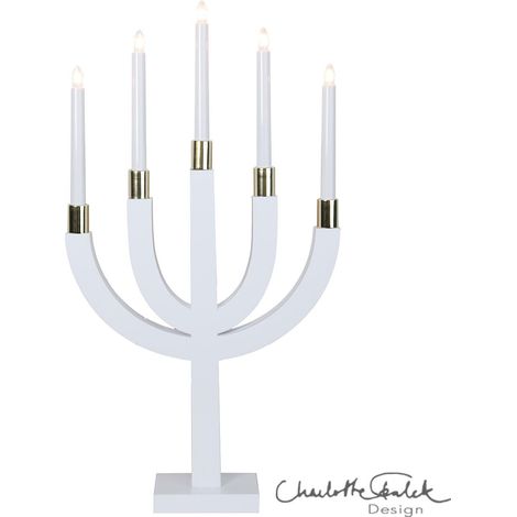 Star Trading Chandelier 'Elias', 5 flammes, détails dorés, pin, blanc (1/4)
