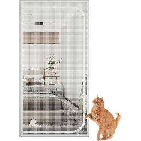 Porte moustiquaire pour Chat, Porte moustiquaire Anti-Rayures pour Chat avec Fermeture éclair Empêche Les Chiots Chats de Sortir de la Cuisine de la Chambre à Coucher (1/5)