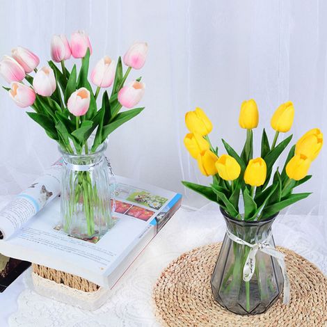 Hersroicy künstliche Tulpen, kein Gießen erforderlich, verwelken nie, realistisch konserviert, Blumenarrangements aus Kunstleder, perfekt für die Heimdekoration.