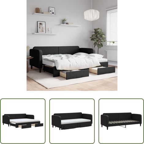 vidaXL Sofa-Bett - Tagesbett Ausziehbar mit Schubladen Schwarz 80x200 cm Stoff (1/5)