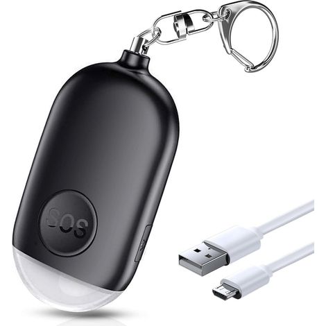 1 USB Rechargeable Personal Alarm, 130dB Self Defense Siren with Emergency LED Flashlight, IP44 Waterproof, Black (1/5)