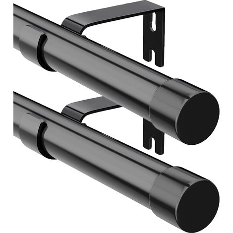Tringle à Rideau - 2 Pièces - Acier Inoxydable Noir - Extensible 76-238cm - Pour Fenêtres Intérieures et Extérieures - Diamètre 16mm (1/5)