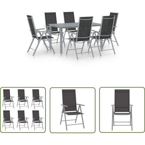 The Living Store 7-tlg. Garten-Essgruppe Aluminium Silbern und Schwarz - Gartensessel - Esstisch - Gartenmöbel Set - Outdoor Furniture - Alu Gartenmöbel (1/5)