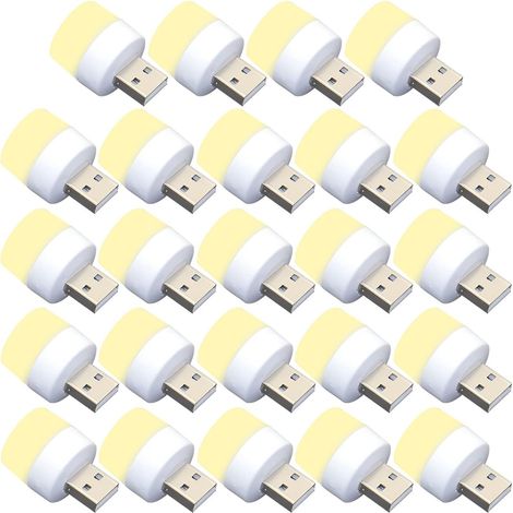 Lot de 24 mini ampoules LED USB de nuit, sans capteur de lumière, à brancher, blanc chaud, compact, idéal pour chambre, salle de bain, cuisine, voiture (lumière chaude) (1/5)