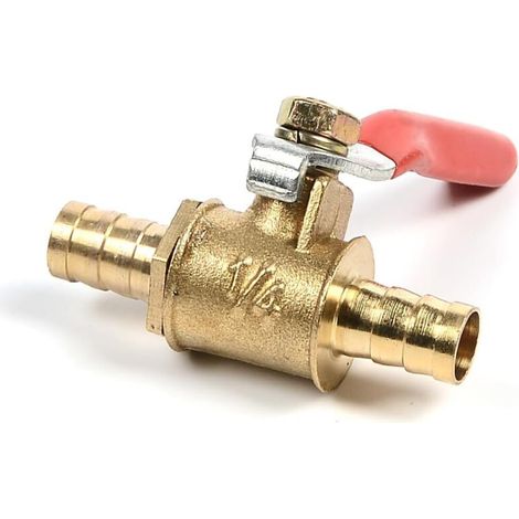 Kugelhahn aus Messing, 8-mm-Schlauchanschluss mit Widerhaken, Wasserhahn-Anschlussadapter für Wasser, Gas und Öl (1/4)