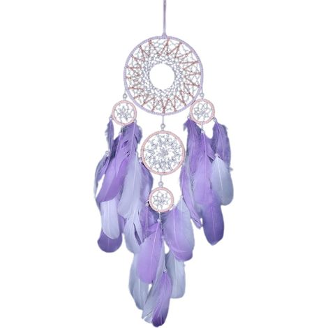 Grelot À Cinq Anneaux - Décoration Murale Avec Plumes Naturelles - Pour Intérieur Salon Chambre Ou Patio - 1 Pièce (1/5)