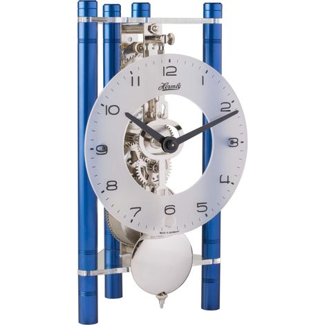 Horloge de Table en Forme de Squelette avec piliers en Aluminium anodisé – Triangle 23025-Q70721 – Cadran arabique en Verre Bleu, Usine nickelée (1/3)