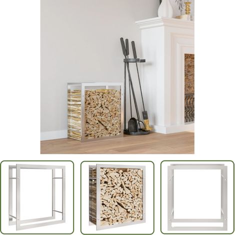 The Living Store Portant de bois de chauffage 80x28x86 cm acier inoxydable - Support À Bois - Porte-bûches - Rangement Bois - Abri À Bûches - Cheminée (1/5)