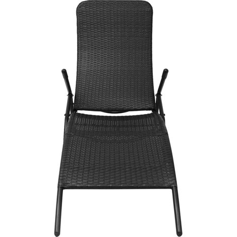 Chaise longue Transat Bain de soleil pliable résine tressée noir (1/5)