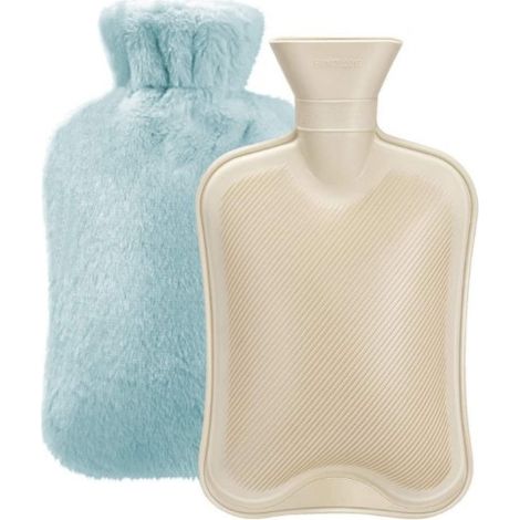 Bolsa de agua caliente grande y suave de 2 l con bolsillo tipo canguro. Calienta manos, abdomen y cuello. A prueba de fugas (color cian).