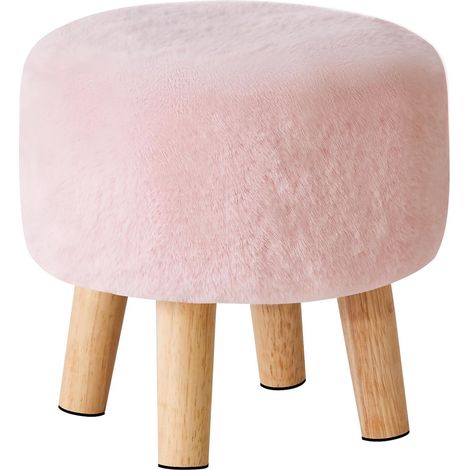Tabouret Pouf Ottoman Moderne en Bois Massif - Petit Repose-Pieds Rond pour Salon et Chambre - 32×32×32CM Rose (1/5)